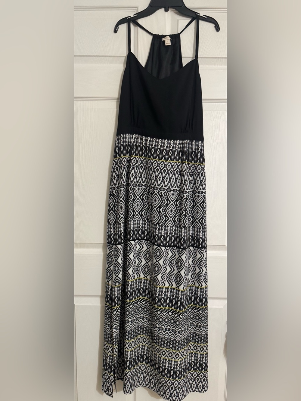 J.Crew Black White Geometric Maxi Dress Size 8 Citron Accent Boho Resort